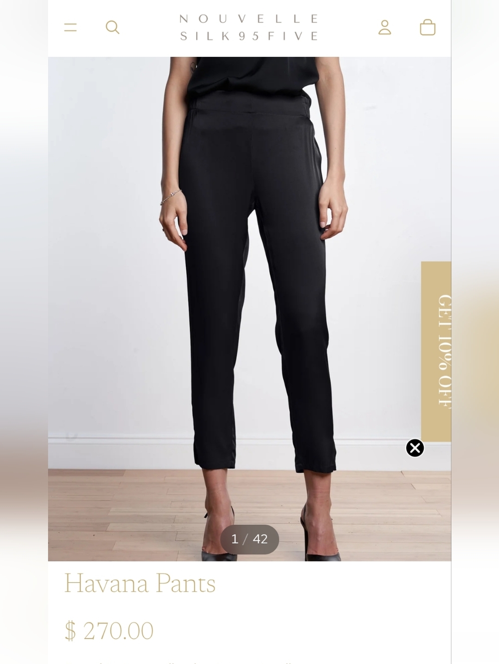 Black 100% Silk Pull-on Cigarette Style  Pants XS